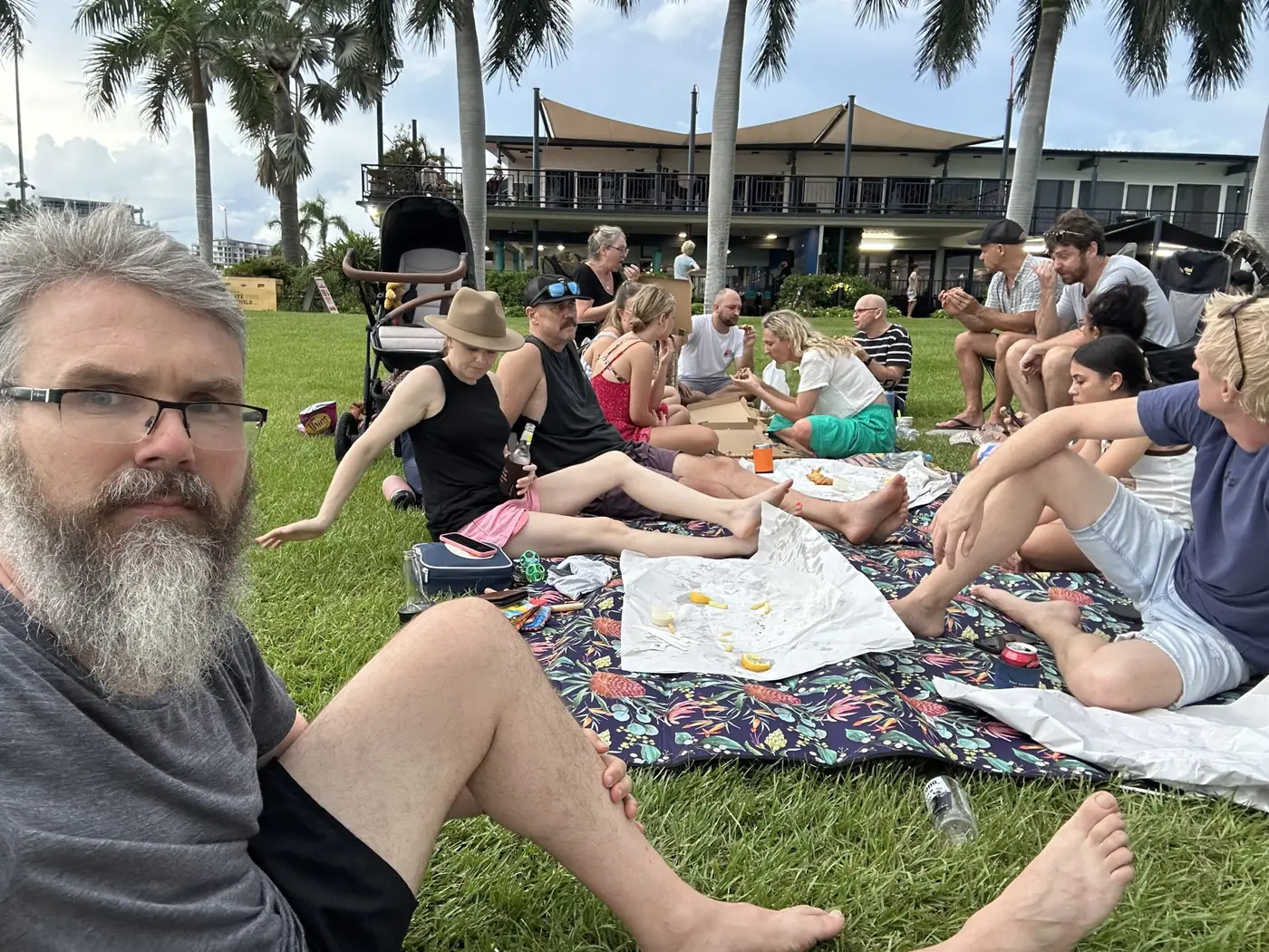 A crowd from C3 church who welcomed the traveller crashing their fish and chips party on Cullen Beach — Australia.
